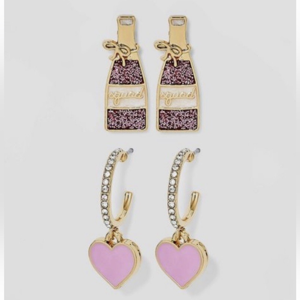 Sugarfix Baublebar Yes Way Rose Duo Earrings Heart Huggies Rose Bottle Studs